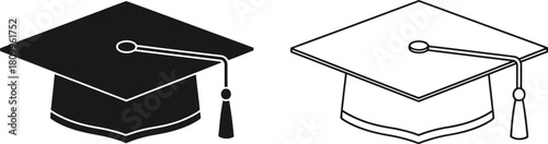 Two graduation caps in differing styles a black and a white outline
