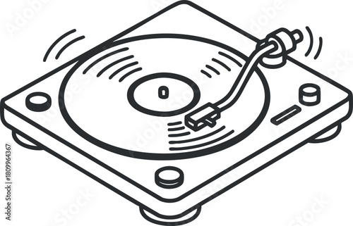 Minimalist black and white vector illustration of a turntable, perfect for music and audio design projects.