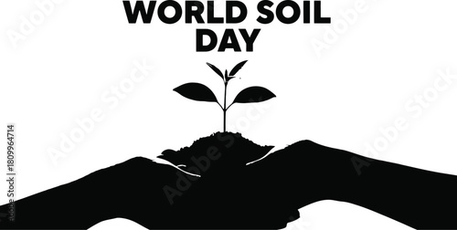 Silhouette of hands holding soil with a small green sprout for the World Soil Day concept
