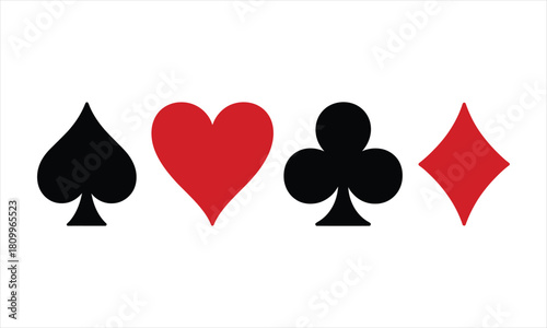 Playing card suit symbols a spade, heart, club, and diamond are arranged horizontally