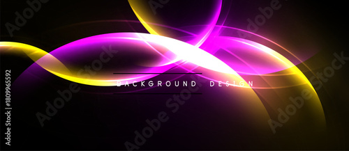 Abstract neon waves, vibrant colors, dark background. Dynamic curves create modern visual impact. Smooth gradients, elegant design.