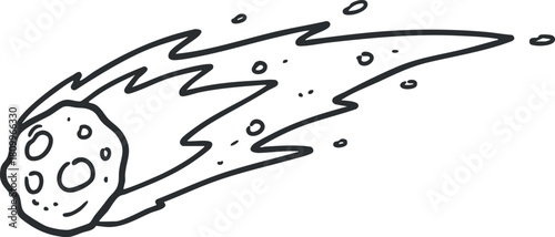 Outline vector illustration of a comet with a tail, suitable for educational materials or space-themed designs