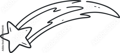 Outline vector illustration of a shooting star with trailing motion lines, ideal for celestial-themed designs and decorations
