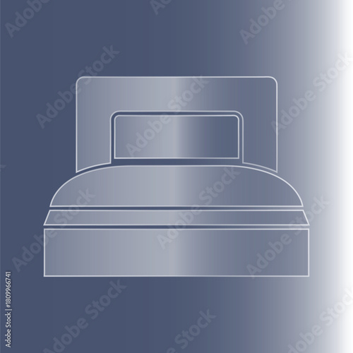 Outline of a bed with headboard on a gradient background Keywords: bed, furniture, bedroom