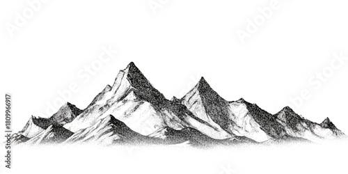 Stipple art mountain range sketch isolated on a clean white background artwork
