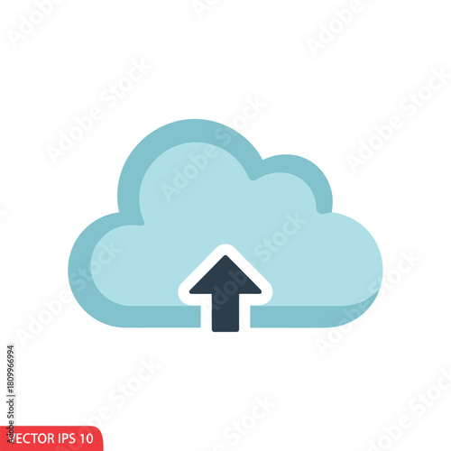 Cloud upload icon, data storage and computing concept