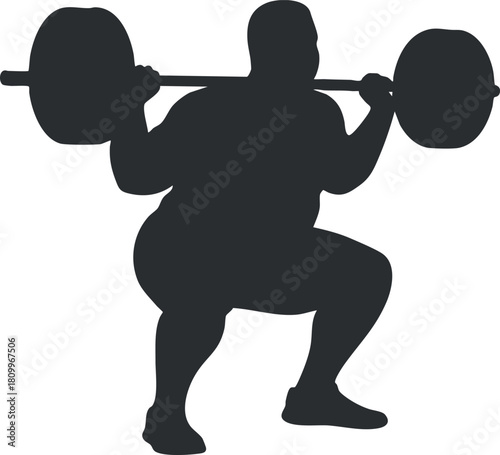 Silhouette vector illustration of a strong athlete performing a squat with a barbell, ideal for fitness and health concepts
