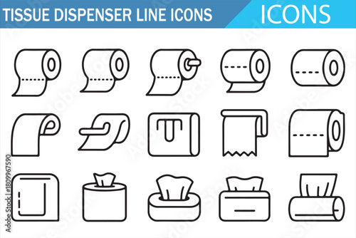 Bathroom tissue and towel dispenser graphic icon set