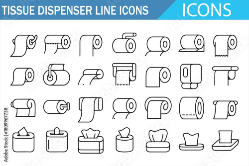 Modern thin-line icon set of paper towel and napkin dispensers