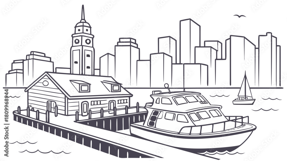 Fototapeta premium Boston harbor minimal flat illustration