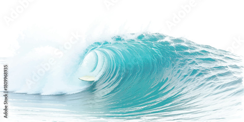 Powerful turquoise ocean wave barreling with surfboard, perfect for surf action