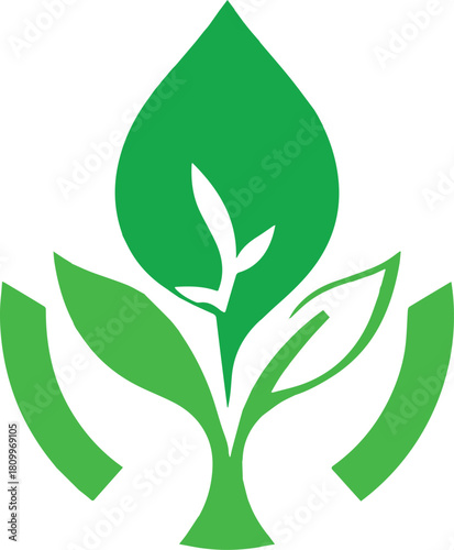 Modern flat illustration of lightbulb combined with leaf and plant representing eco innovation, sustainable energy and green technology concept.