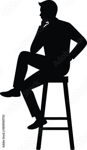 Casual seated man in a relaxed pose depicted in bold black silhouette Vector illustration