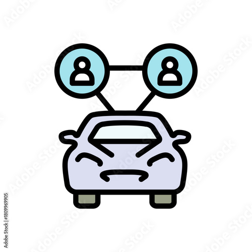 Car sharing color icon. Rental vehicle. Urban transportation, mobility. Travel people. Vacation car flat symbol. Isolated illustration.