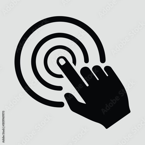 Silhouette finger touching screen with concentric circles vector illustration
