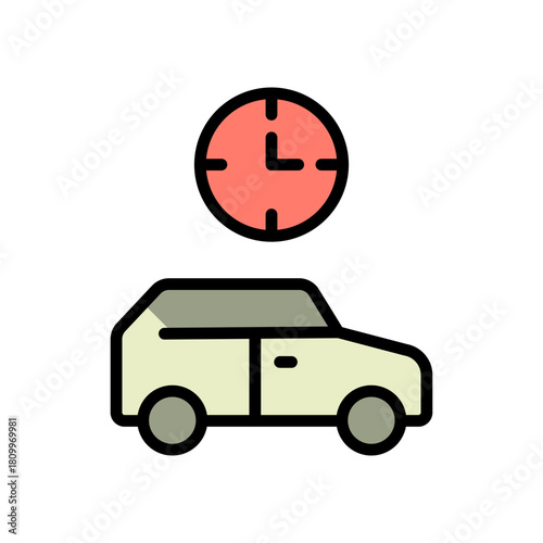 Car and clock color icon. Hourly rental rates. Symbol, logo vector illustration.