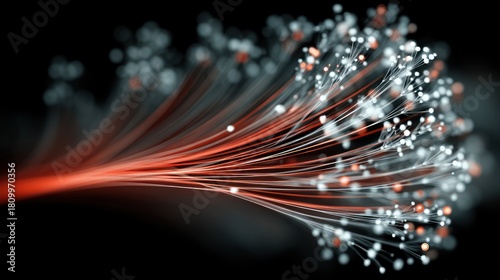Fiber optic cables transmitting data with light, technology concept.