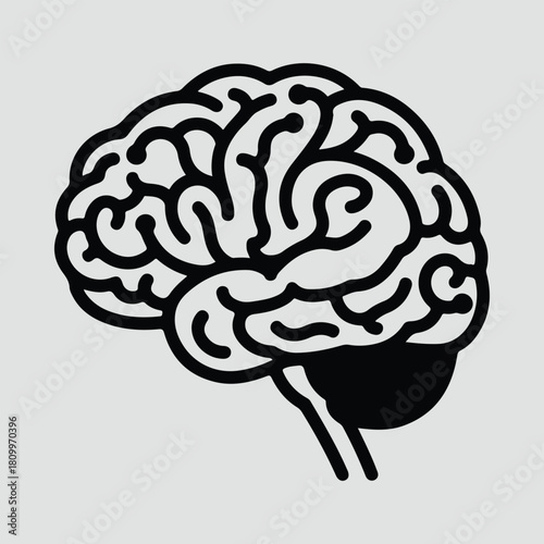 Silhouette human brain anatomical structure in black line vector illustration