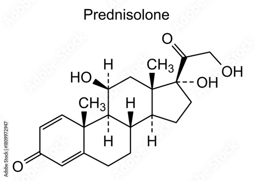 Prednisolone, chemical structure of prednisolone, drug substance