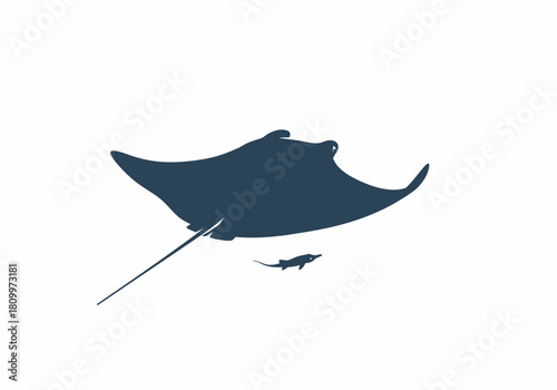 Blue train traveling through a snowy landscape.