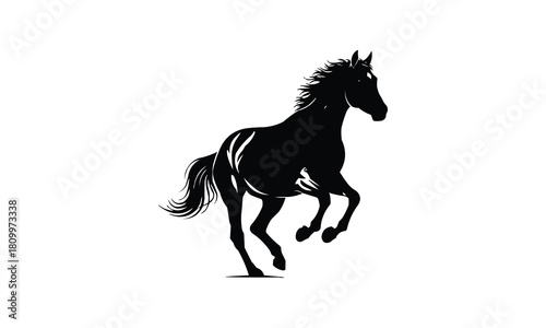 Dynamic silhouette of a galloping horse in full stride isolated on white background