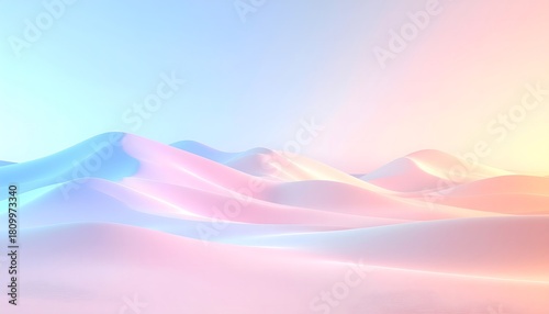 A dreamy minimalist landscape featuring smooth pastel colored dunes in soft pink