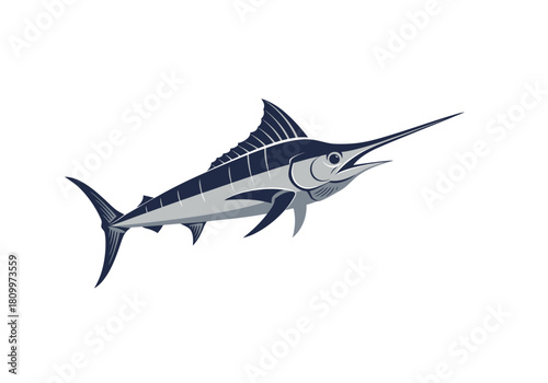 Blue Marlin Fish Illustration With Long Bill.