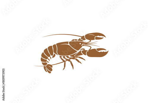 Brown Lobster Silhouette Illustration on White Background.