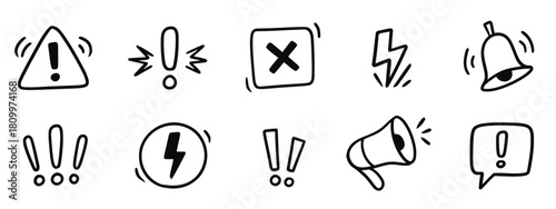 Hand drawn alert and notification icons for web and mobile design