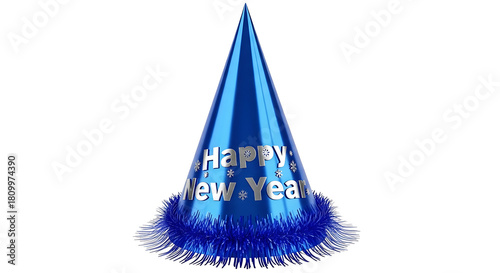 Shiny blue new year party hat isolated on white background