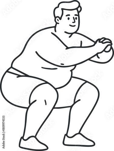 Outline vector illustration of a man performing a squat exercise, ideal for fitness and health-related projects