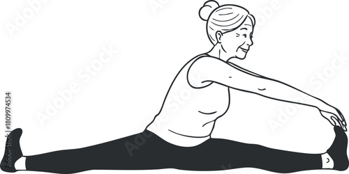 Line art vector illustration of a woman performing a stretching exercise for fitness and wellness purposes