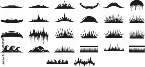 Grunge brush strokes collection black ink splatter elements