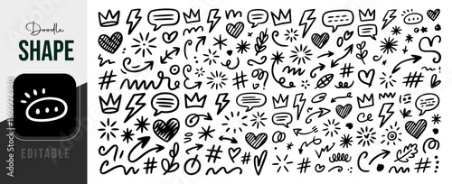 Hand drawn doodle shapes and symbols on a smart phone screen display