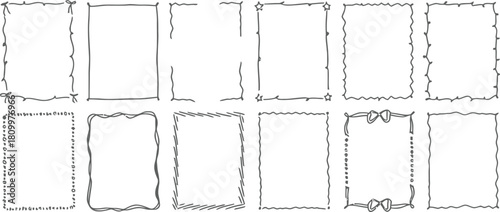 Collection of hand drawn decorative frames and borders in black and white