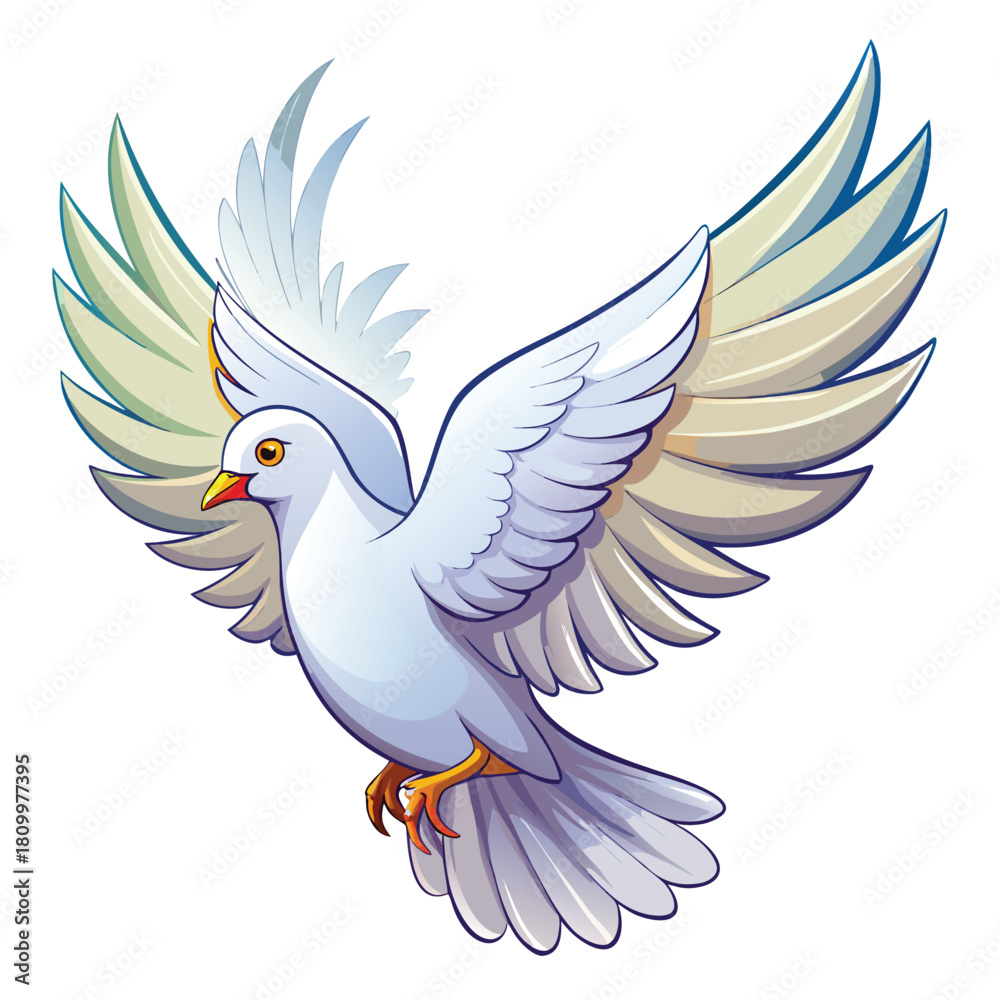 Obraz premium Beautiful White Dove with Outstretched Wings Flying High beautiful white