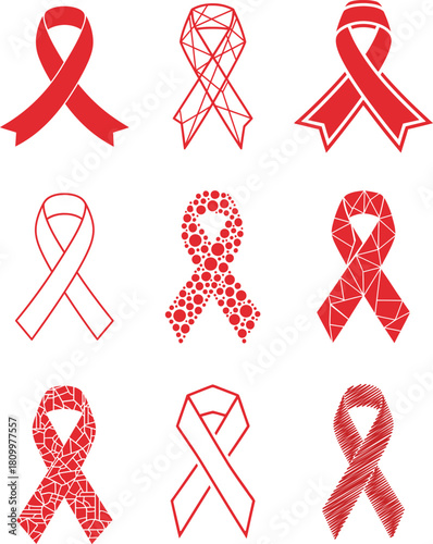 A collection of world aids day ribbons in a variety of styles