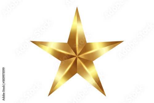 3D realistic golden Five Point Star Shape, luxury award symbol, isolated on white background for premium design. Vector illustration