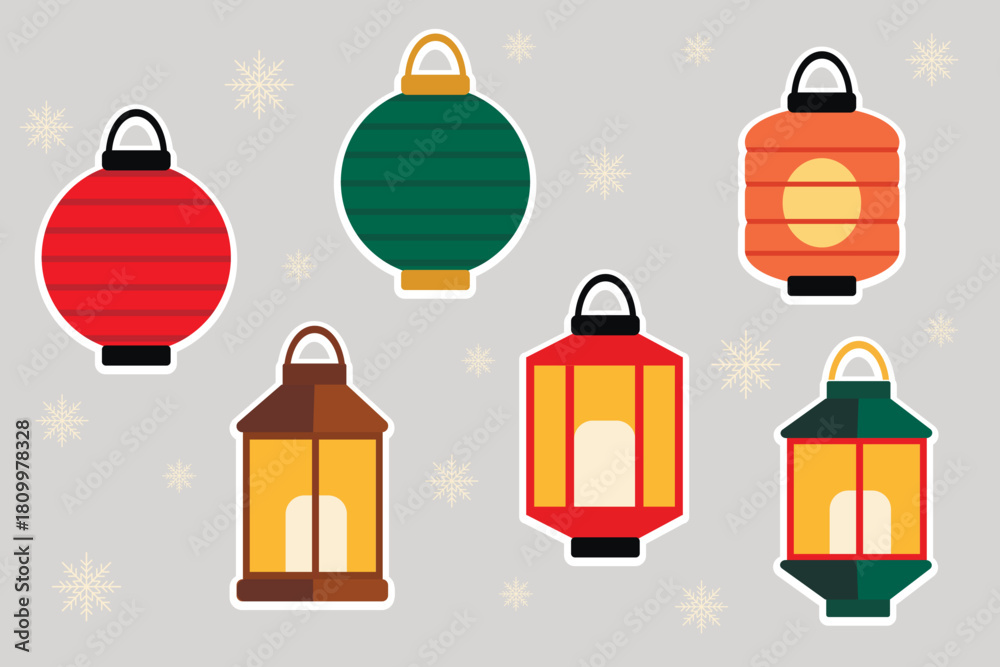 Fototapeta premium Set of Christmas lanterns in flat style