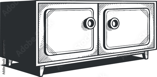 Hand-drawn vector illustration of a stylish storage cabinet with two drawers, suitable for home decor and interior design projects