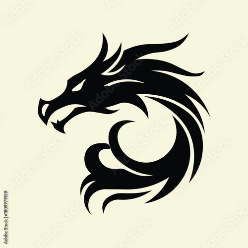 Tribal Dragon Silhouette - Fierce Mythical Vector Illustration