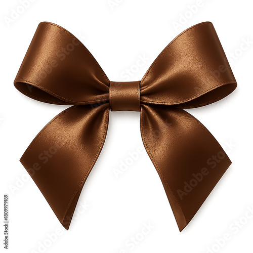 A luxurious satin bow in a rich bronze or copper color tied neatly with elegant loops and ends isolated on transparent background
