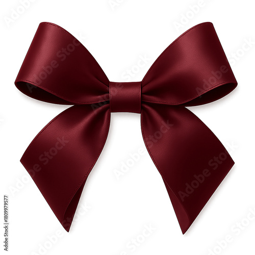 Elegant deep red satin ribbon bow with luxurious folds and a central knot isolated on transparent background