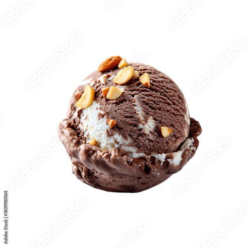 A scoop of Rocky Road ice cream isolated die-cut