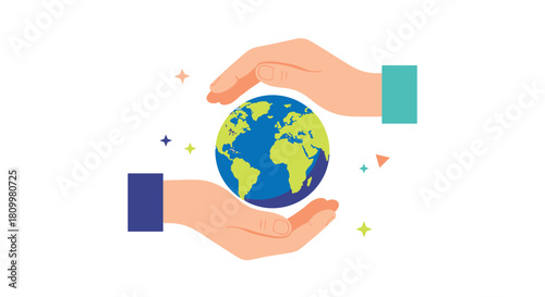Human hands carefully holding and protecting planet Earth in a concept of environmental conservation and global care for Earth Day.