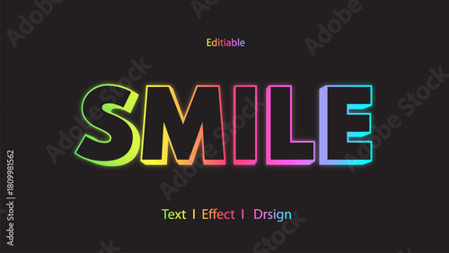 Colorful smile typography with neon glow on dark background
