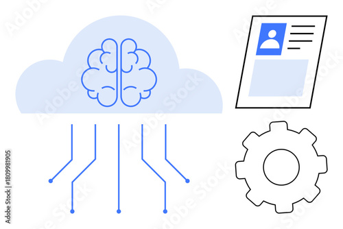 Artificial intelligence concept. Artificial intelligence integrates with cloud computing and neural networks for data processing. Artificial intelligence powers automation, machine learning