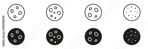 Moon Phases Line And Solid Icon Set. Lunar Cycle, Astronomy, And Celestial Observation Outline And Silhouette Symbol. Space Exploration And Science. Isolated Vector Illustration