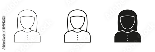 Female Avatar Line And Solid Icon Set. User Profile, Identity, And Social Media Outline And Silhouette Symbol Collection. Isolated Vector Illustration