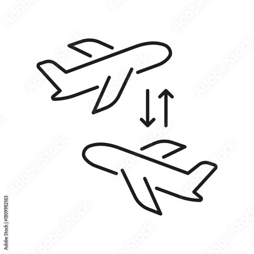 Airplane Exchange Line Icon. Aircraft Transfer, Flight Swap, And Aviation Coordination Outline Symbol. Travel Management. Editable Stroke. Isolated Vector Illustration